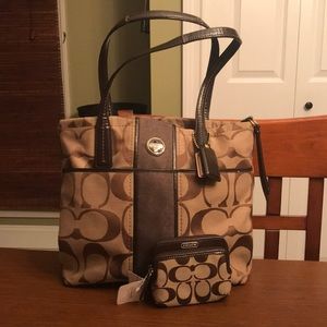 Brown Coach shoulder bag with matching wallet